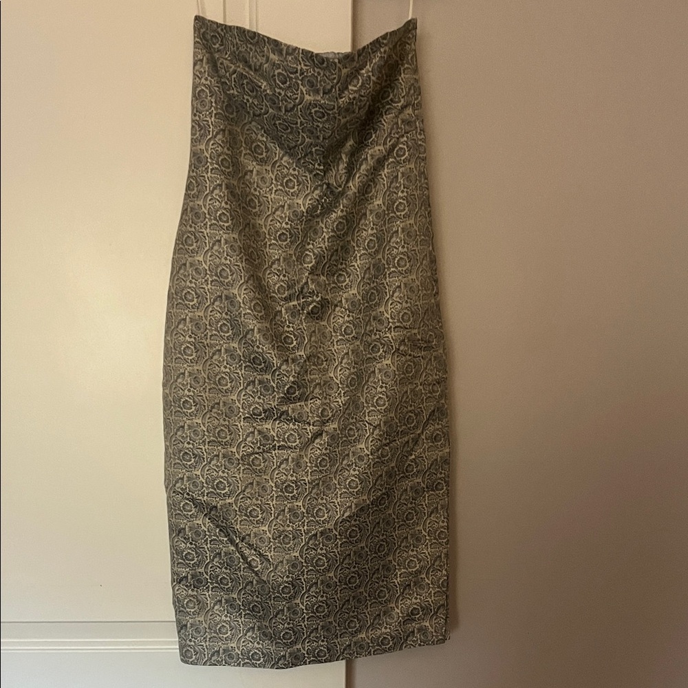 Tocca Strapless Dress in Blue and Cream